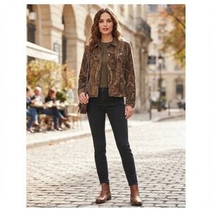 Charter Club Petite Paisley Print Denim Jacket Women's Size P/L